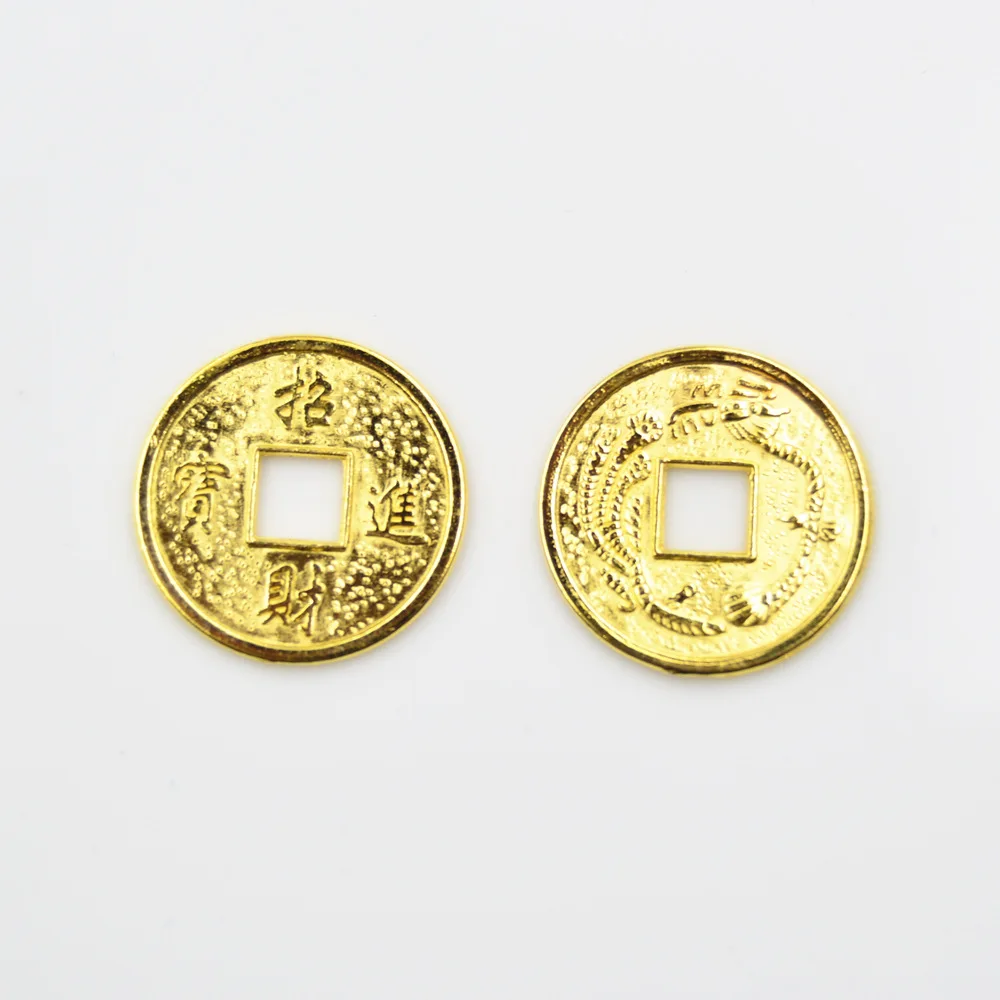 Китайская Золотая старинная монета фэн-шуй 20 мм удача драконы античное богатство