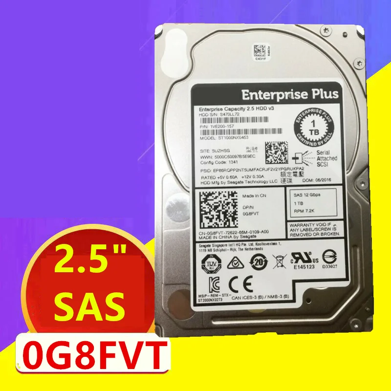 

New Original HDD For Dell 1TB 2.5" SAS 12 Gb/S 128MB 7200RPM For Internal HDD For Server HDD For 0G8FVT ST1000NX0453
