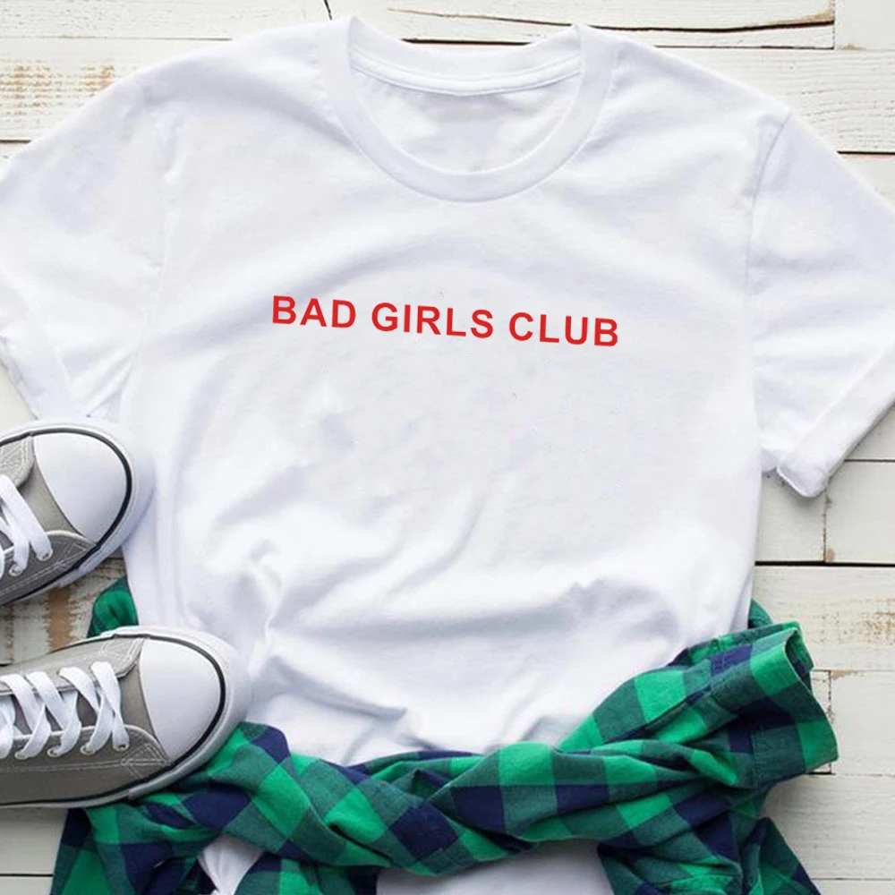 Футболка женская хлопковая с принтом и надписью BAD GIRLS|Футболки| |