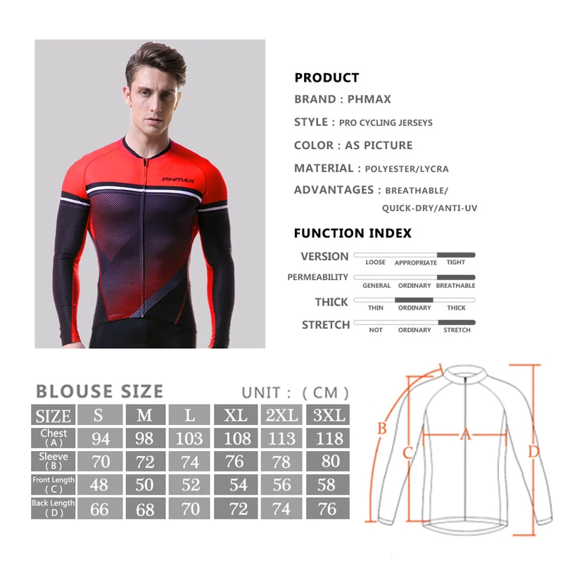 

PHMAX Pro Autumn Cycling Jerseys Long Sleeve Mountain Bike Cycling Clothing Anti-sweat Racing Bicycle Cycling Clothes For Men