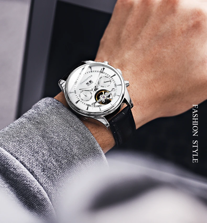 Брендовые мужские часы автоматические механические часы Tourbillon спортивные часы кожаные повседневные деловые часы в ретро-стиле Relojes Hombre