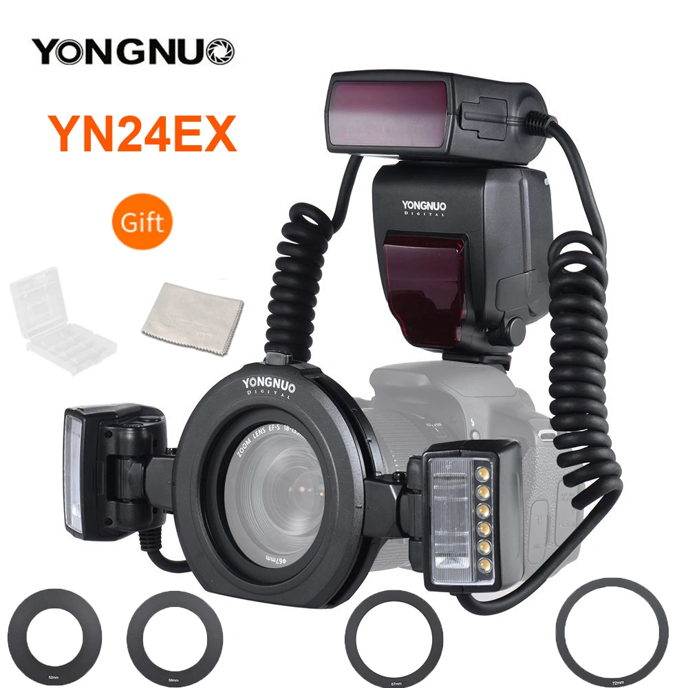 Кольцевая вспышка YONGNUO YN24EX YN24 EX для макросъемки E TTL Вспышка Speedlite с 2 головками