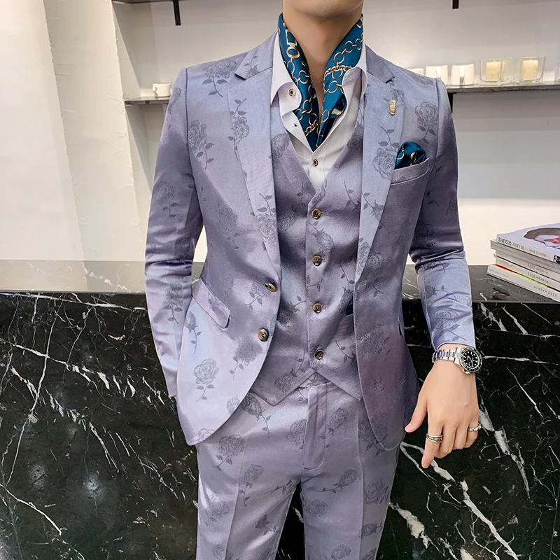 (Куртки + жилет брюки) 2019 свадебные костюмы мужские брендовые дизайнерские синие