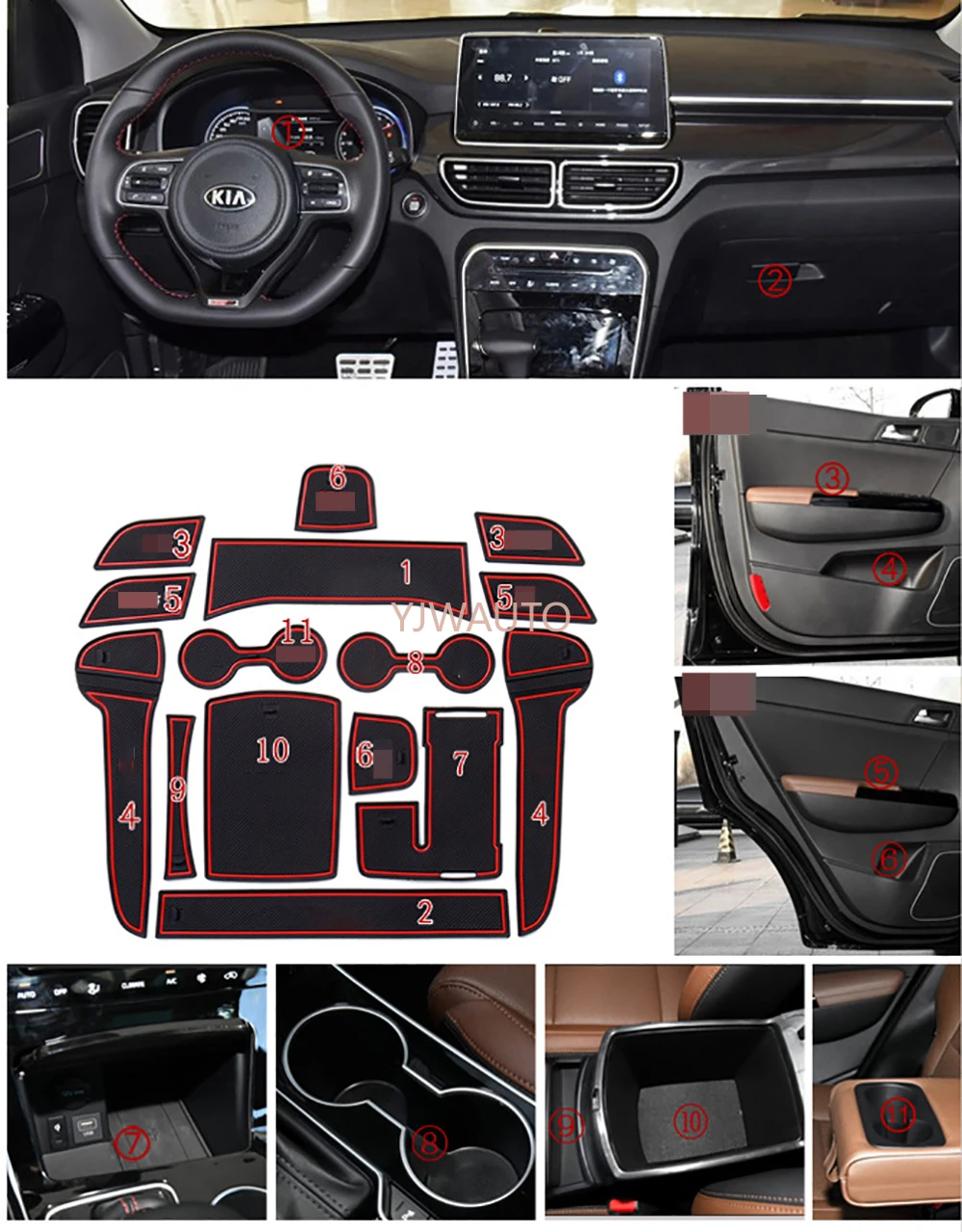 Дверной игровой коврик для Kia KX5 2019 ворота в бороздках двери автомобиля резиновые