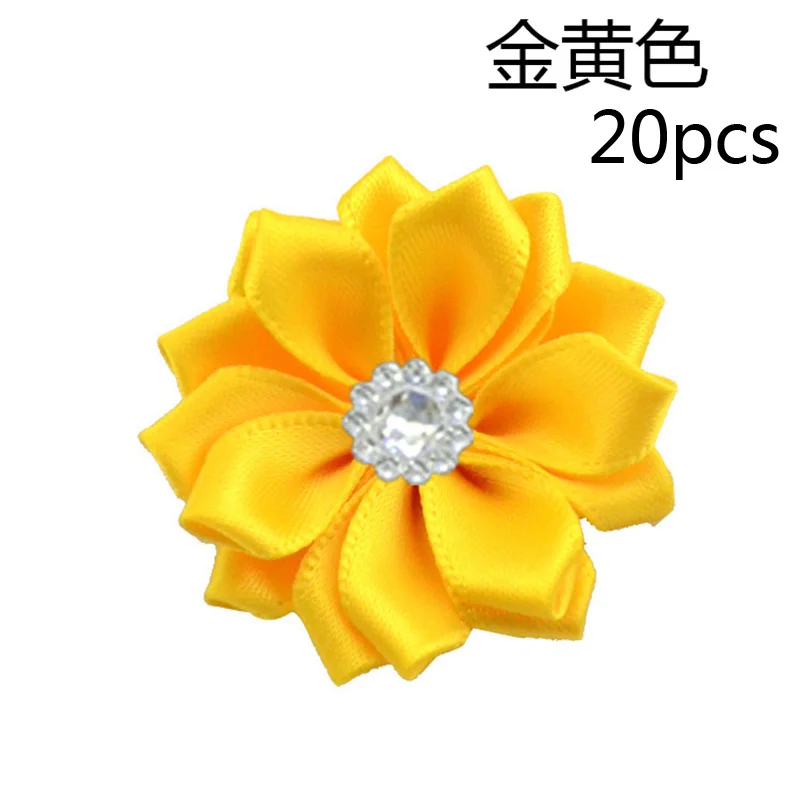 Gold Yellow 20 шт розовые/белые маленькие атласные Стразы ручной работы, тканевые цветы для рукоделия, свадебной вечеринки, Аппликации, аксессуары для одежды - Цвет: Gold Yellow