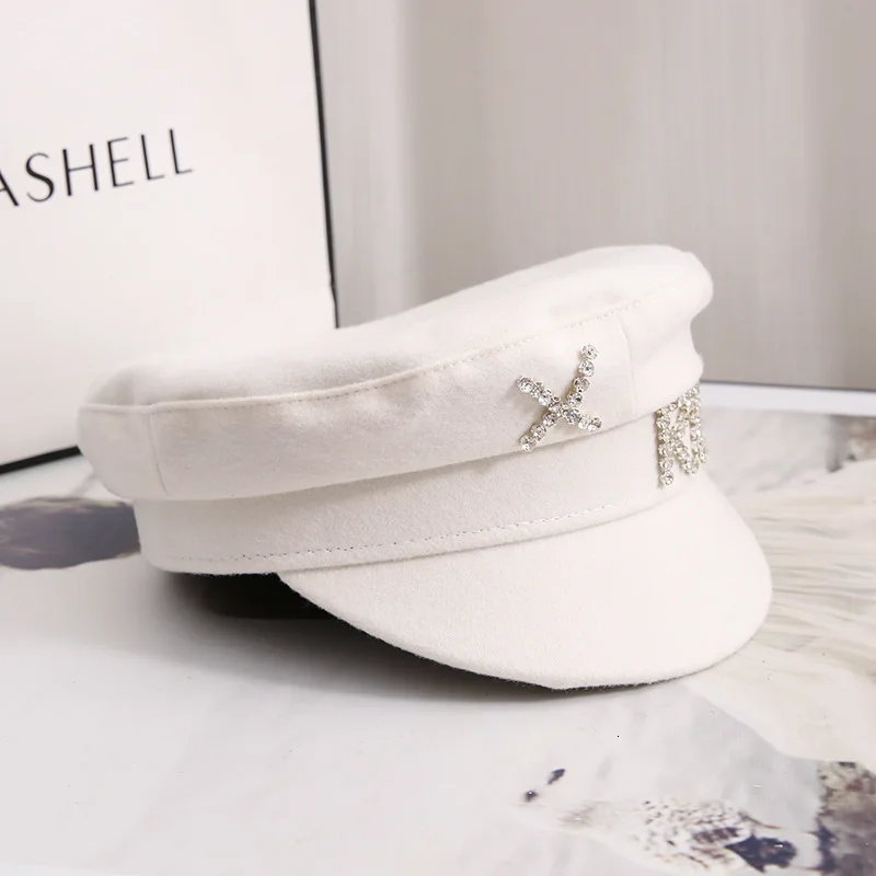 Высокое качество женские шерстяные фетровые шляпы RB Стразы военно морской флот