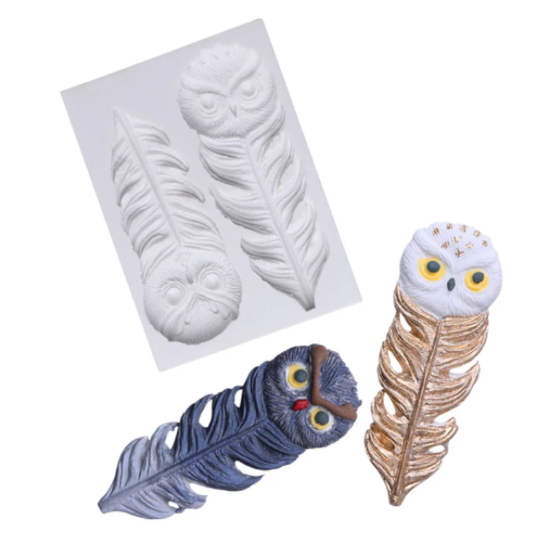Мультфильм Сова перо украшения плесень помадка торты инструменты силиконовые