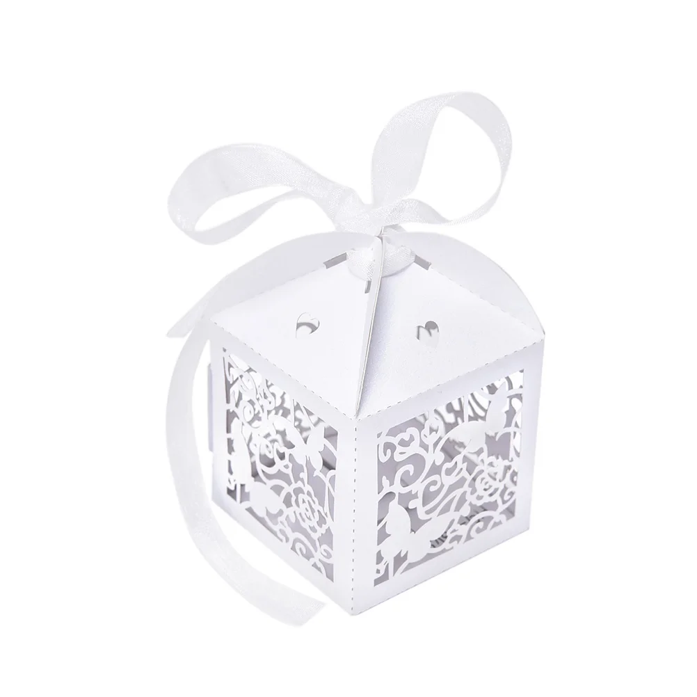 

10 Pcs White Pearlescent Paper Box Wedding Party Favor Butterfly Paper Candy Gift Boxes With Ribbon On Sale