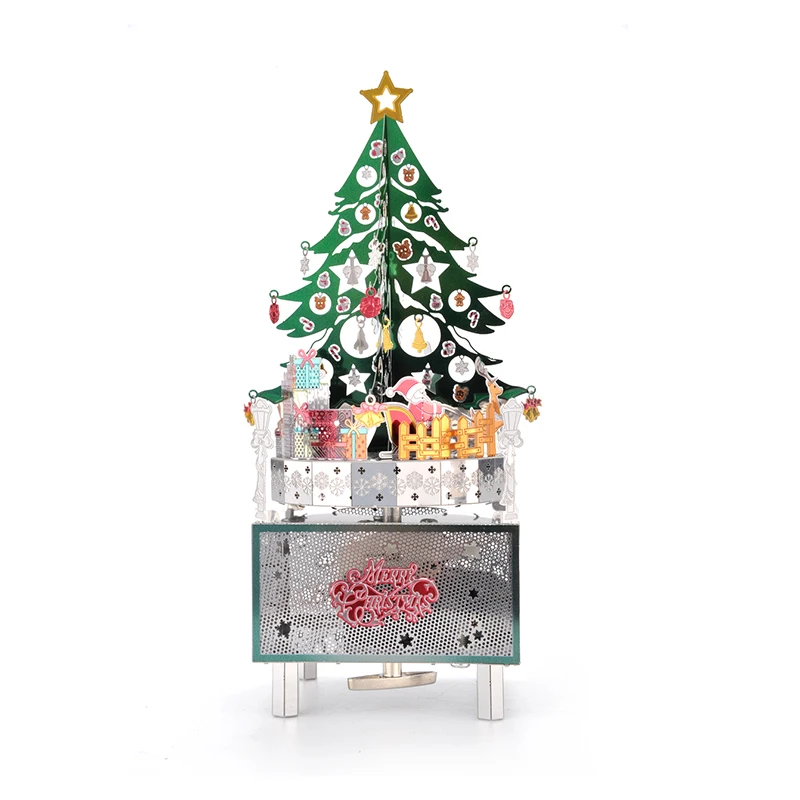 Happy Hour Theme 3D Metal Puzzle Music Box with Jingle Bells Music Christmas Gift New Year Gift Hobby Assembled Model