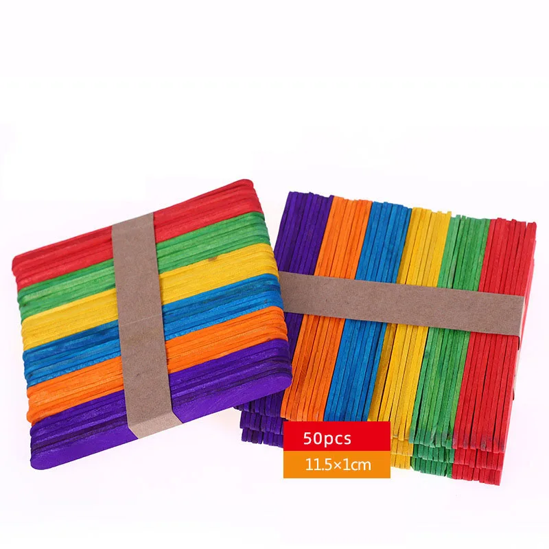 50pcs/set DIY Popsicle Ice Cream Sticks Wooden Stick Colorful Hand Crafts Art Creative Educational Toys For Children Kids Baby
