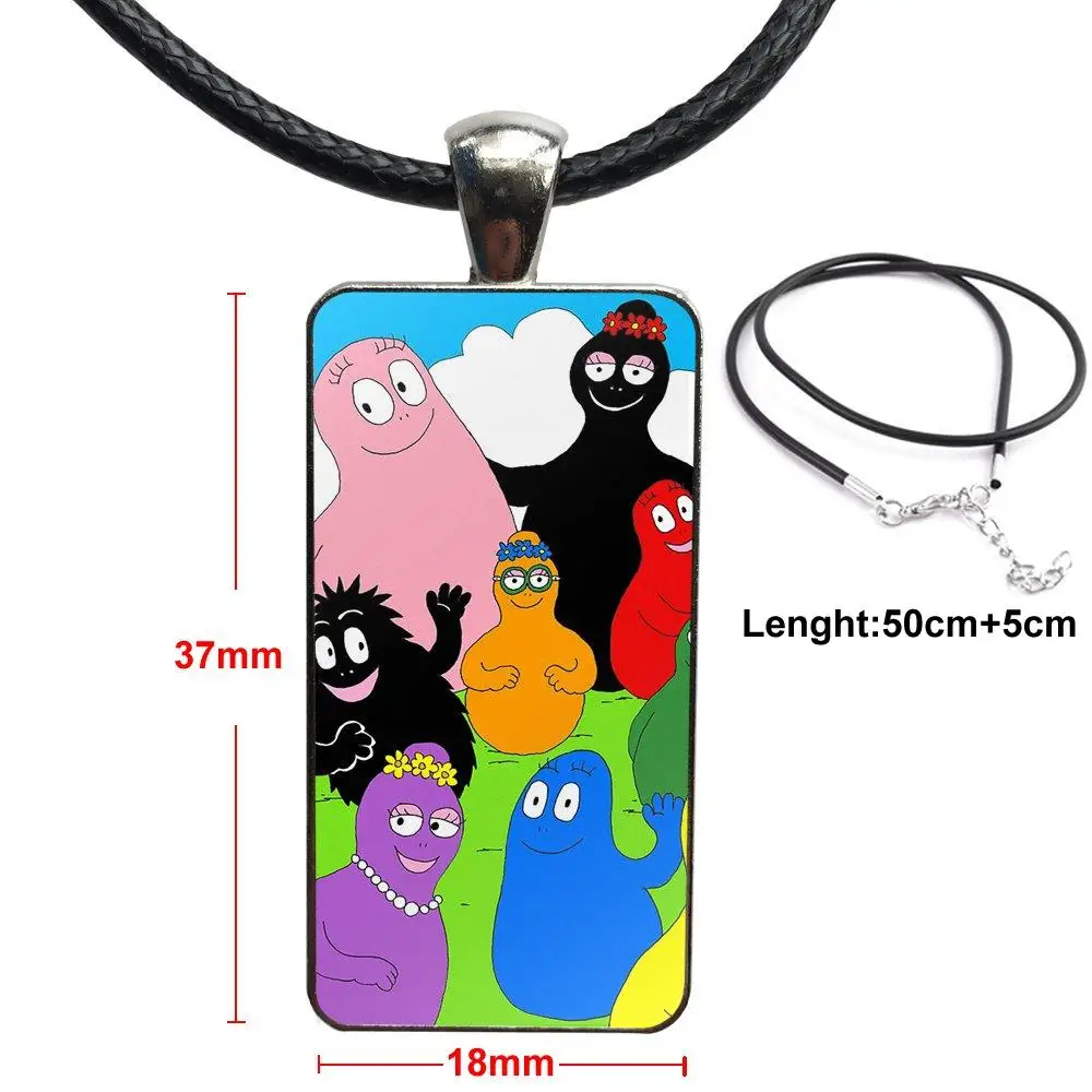 

Jewelry With Steel Plated Glass Cabochon Choker Long Pendant Rectangle Necklace For Girls Statement Maxi Barbapapa