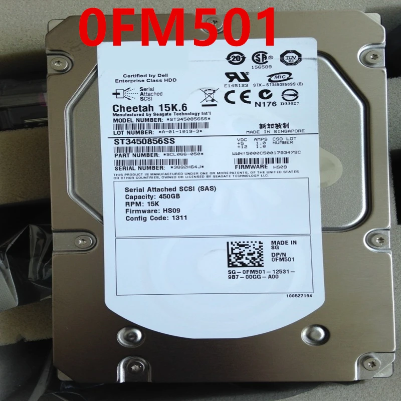 

90% новый оригинальный HDD для Dell 450 Гб 3,5 "SAS 64 Мб 15000 об/мин для внутреннего HDD для сервера HDD для 0FM501 ST3450856SS