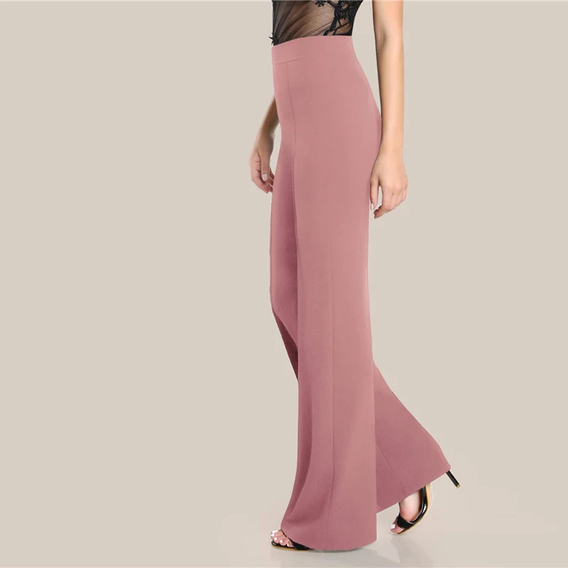 SHEIN Однотонные Широкие Прямые Брюки Офисные Стильные Брюки