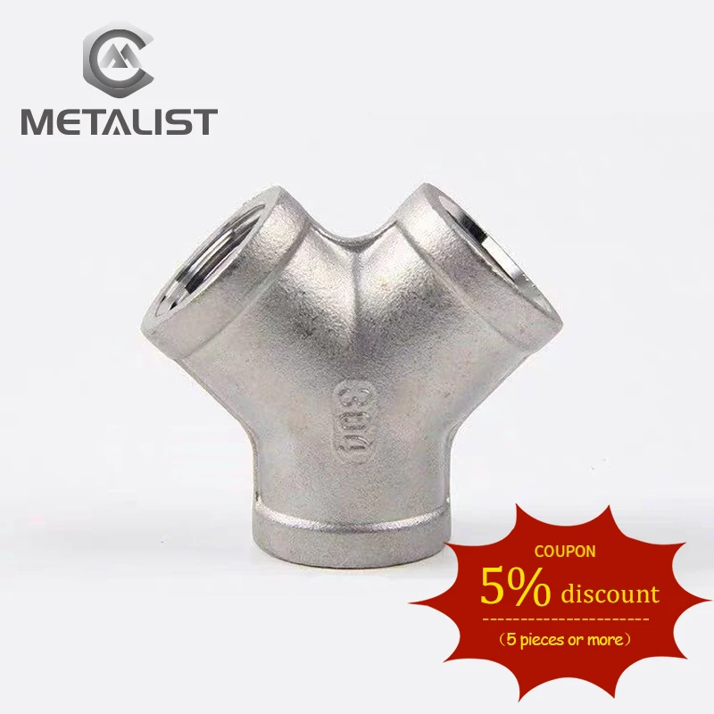 

METALIST DN8-DN50 SS304 Y Shape Three Way Female*F*F Thread Pipe Fittings Y Type Adapter/Connection for Water