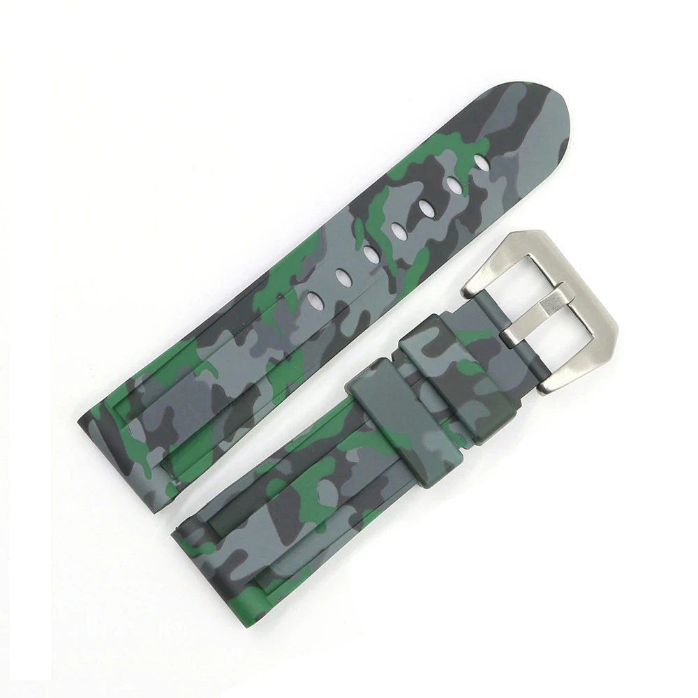 CARLYWET 22 24mm Camo Brown Light Green Black Waterproof Silicone Rubber Replacement Watch Band Strap Loops For Panerai Luminor