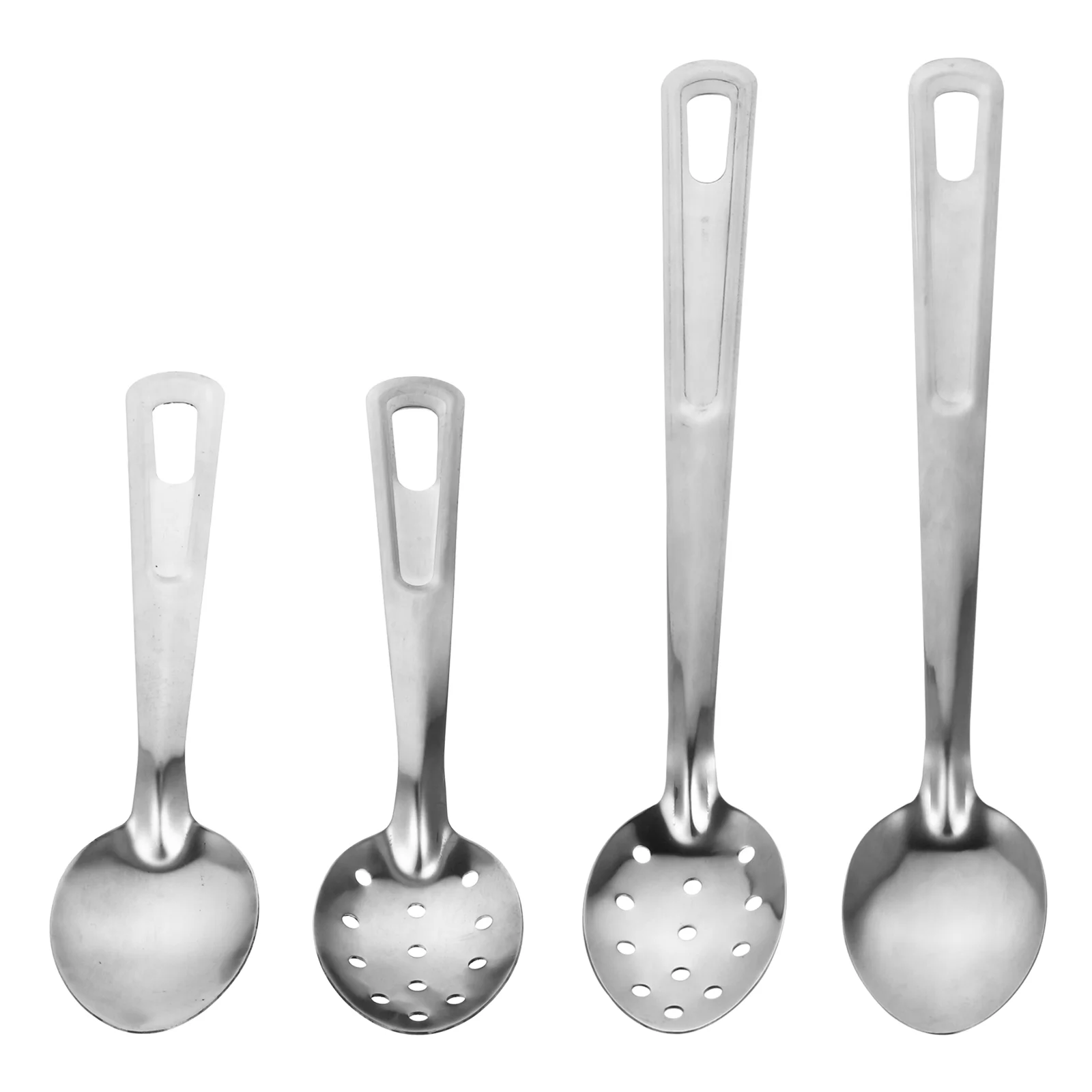 

1 Set 4Pcs Rustproof Spoons Stainless Steel Colander Scoops Cutlery (Silver)