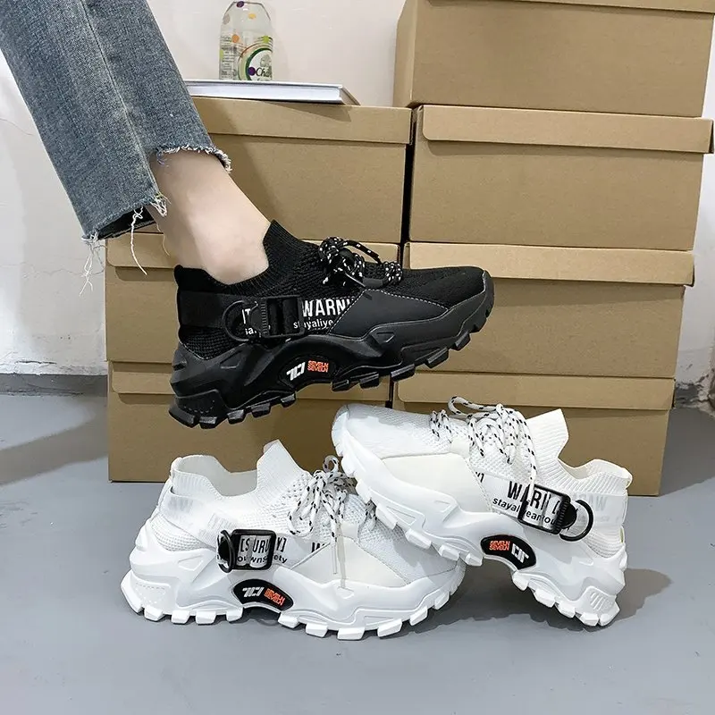 

Woman Spring Fashion Ladies Socks Dad Shoes Lace-up Sneakers Women Round Toe Rubber Platform Shoes Women Vulcanized Shoes