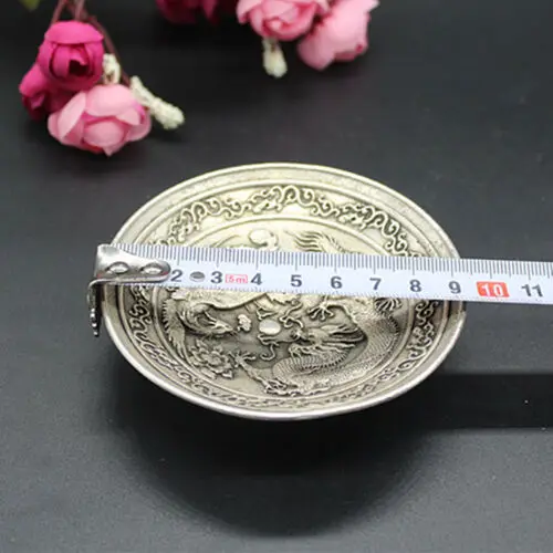 

China old Tibetan silver brush washing washer Dragon and Phoenix plates