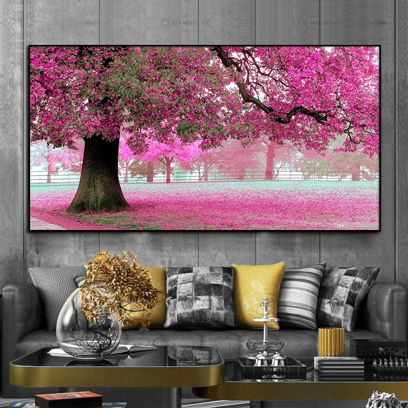 

Abstract Pink Tree Posters and Print Print on Canvas Plant Landscape Handpainted Oil Painting Wall Art Picture Living Room Decor