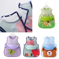 1 pc baby adjustable bibs with pocket plastic waterproof feeding smock cartoon apron burp cloth for children infant