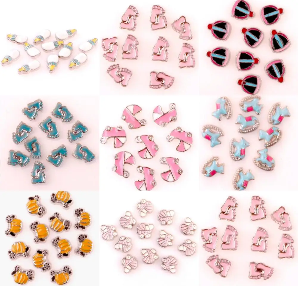 40 шт./лот эмалевые розовые Подвески в виде детской каретки подвеска с надписью Baby FootprintsFit стеклянный