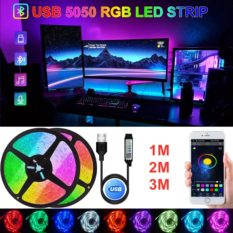 

Светодиодная ленсветильник, USB, Bluetooth, RGB светильник, 5 В, гибкая светодиодная лента для подсветильник Ки телевизора