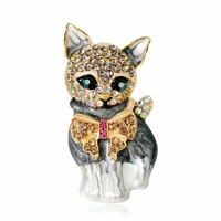cute cat breastpin pin crystal collar animal gift jewelry lapel fashion brooch women