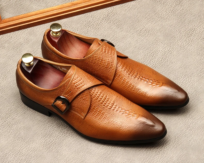 Роскошные туфли на ремешке Обувь для мужчин Один пряжки из натуральной кожи