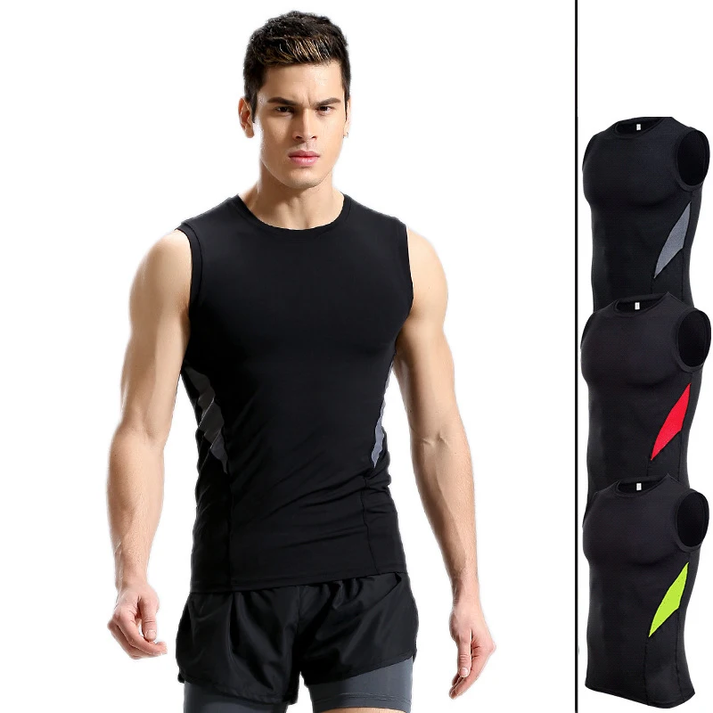

Мужской Быстросохнущий жилет для фитнеса, Спортивные Компрессионные майки без рукавов, дышащие майки для фитнеса, тренировок, велоспорта, б...