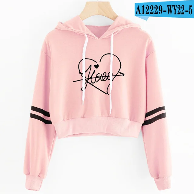 pink Женская укороченная толстовка с капюшоном черного и розового цвета, женская сексуальная укороченная Толстовка harajuku черного и розового цветов, уличная куртка, одежда KPOP - Цвет: pink