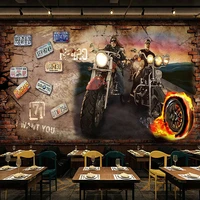 custom 3d wallpaper retro motorcycle nostalgic brick wall background decorative wall murals restaurant cafe background 3d fresco