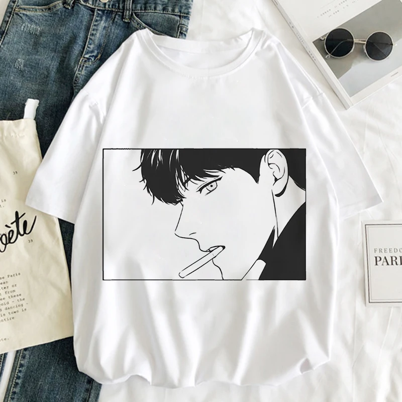 

Korea Style Manga Graphic Print T-shirt Women Harajuku Aesthetic White Top Casual Tshirt 2021 Summer Y2k Kpop Female T Shirt tee