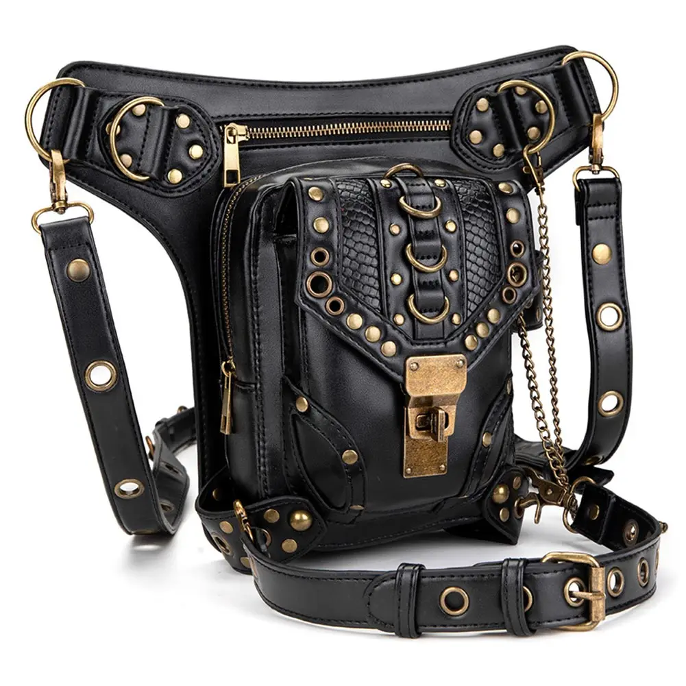 

Lady Pockets Retro Messenger Bags Punk Vintage Steampunk Crossbody Women Shoulder Waistbag Travel Leg Bag