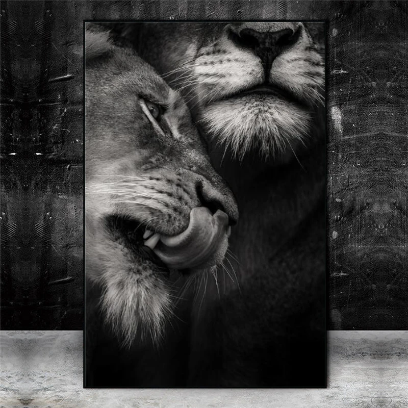 

African Wild Lover Lions Canvas Paintings on the Wall Art Posters and Prints Black and White Animals Art Pictures Home Decor