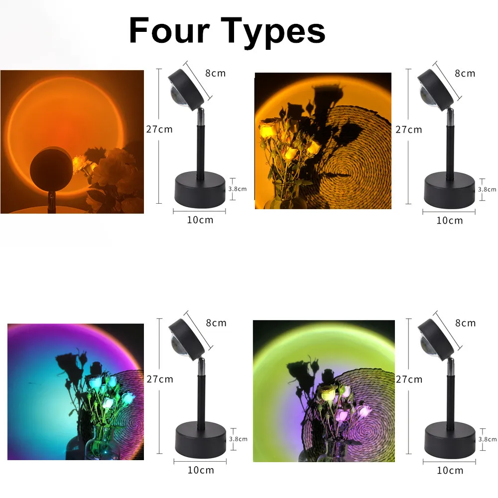 

2021 USB Button Rainbow Sunset Projector Colorful Led Night Light Broadcast Background Wall Home Decoration Coffe Shop Lamp C24