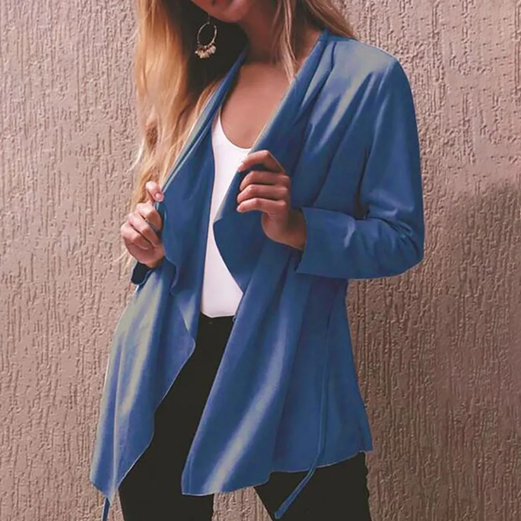 2019 Модные женские кардиганы блузка однотонный кардиган с отложным воротником