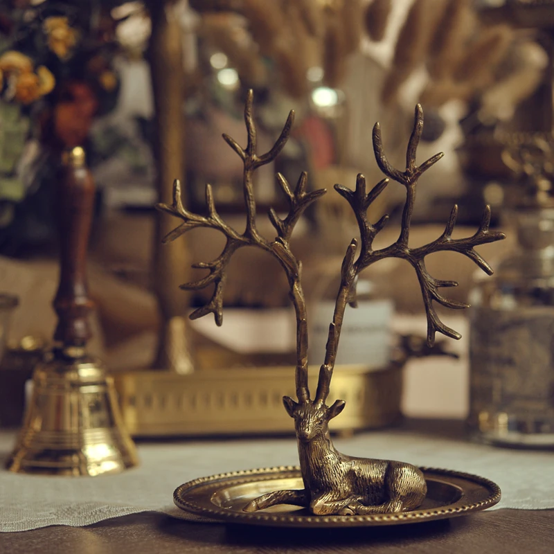 

European and American Brass Deer Head Antlers Decorative Jewelry Jewelry Stand Home Display Stand Desktop Creative Ornaments