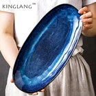KINGLANG японская печь глазурованная синяя длинная тарелка Бытовая тарелка с паром для рыбы большая тарелка цветная креативная тарелка для суши