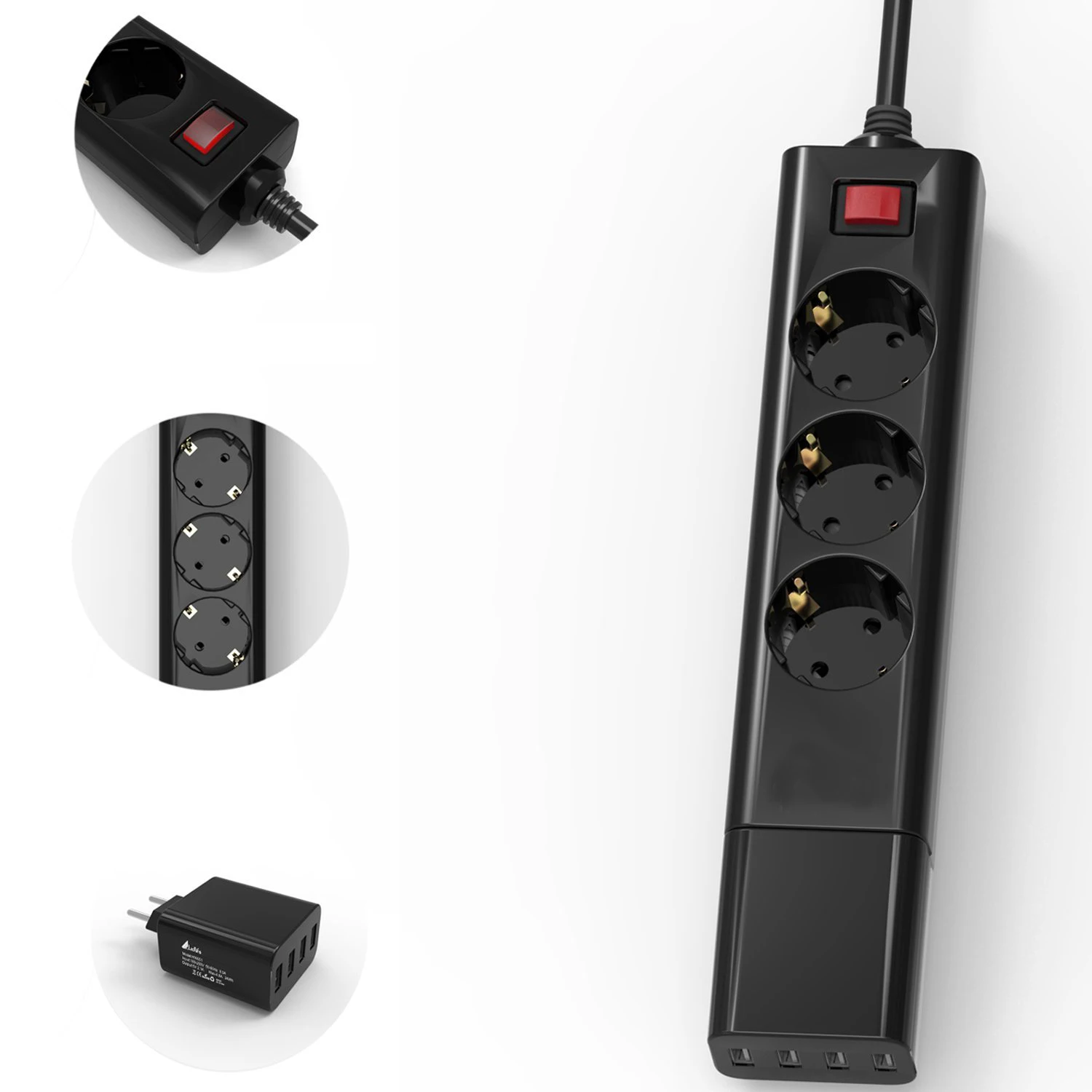 Сетевой блок с несколькими разъемами с USB 3 выходами ЕС 4 usb-порта съемное настенное быстрое зарядное устройство Защита от перенапряжения удлинитель 1,5 м
