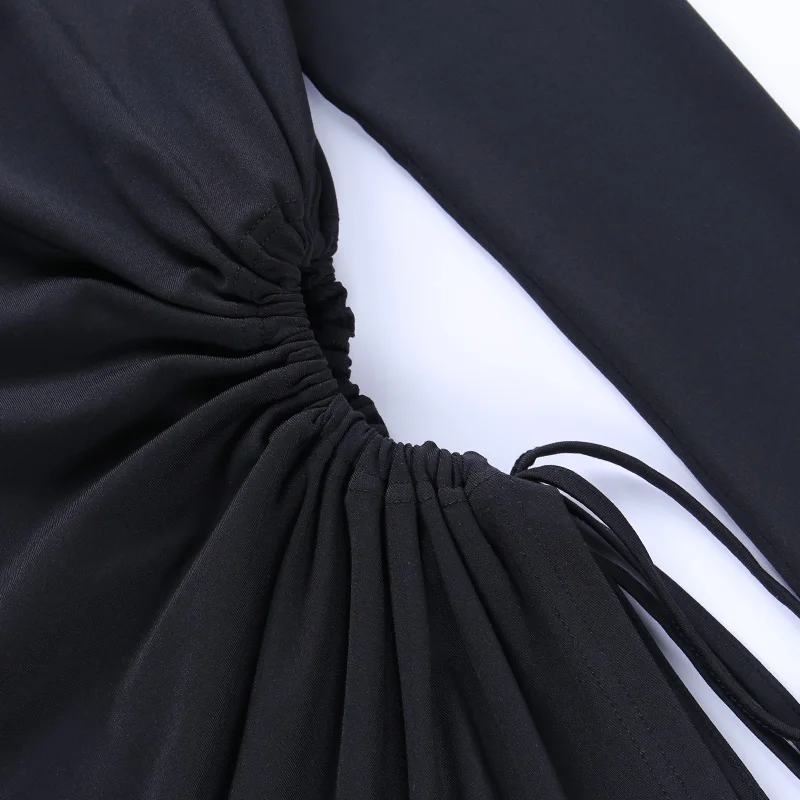 

KAISENDZ Long Sleeve O-neck Mid-Calf Women's Dress Sexy Side Drawstring Hollow out 2020 Autumn Party Fashion Casual Lady Dress