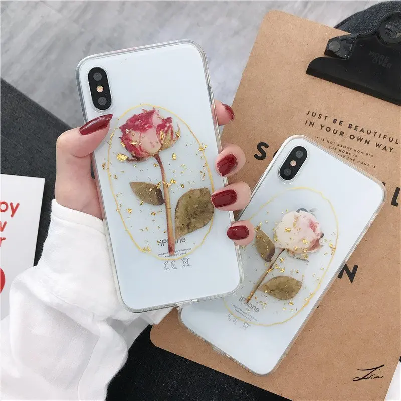 Золотая фольга прозрачный цветок розы iPhone X мобильный телефон оболочки XS Max/Xr/для