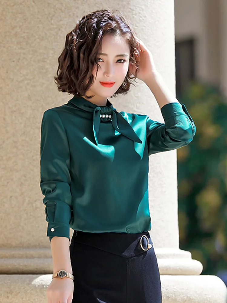 Блузки рубашки с длинным рукавом весенняя одежда воротник стойка Украшение