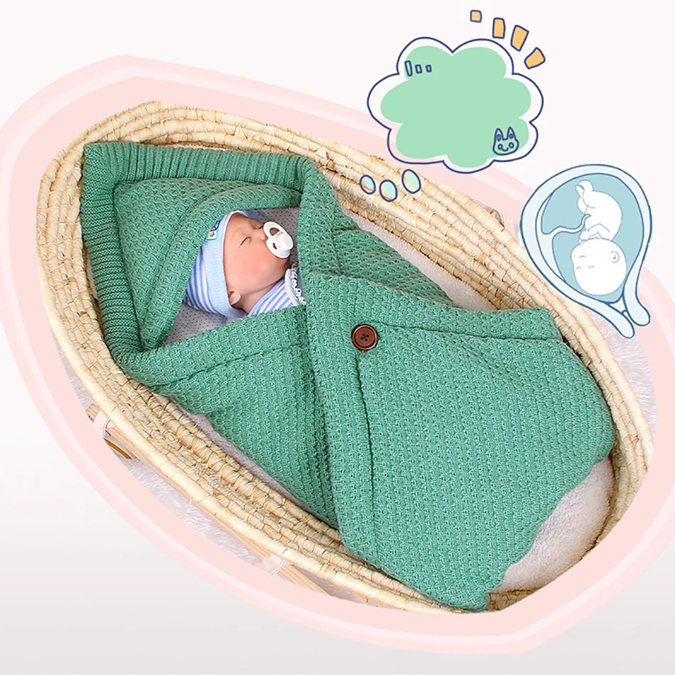 Детские спальные мешки для коляски зимние теплые вязаные пеленки новорожденных