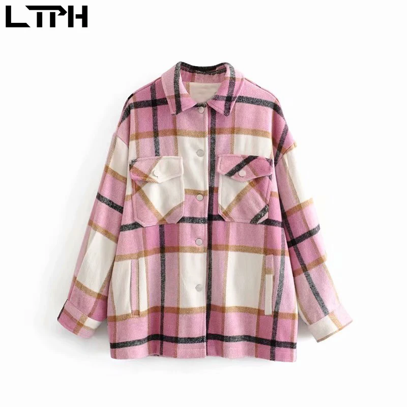 LTPH 2020 осень новое поступление винтажные стильные карманы оверсайз клетчатая