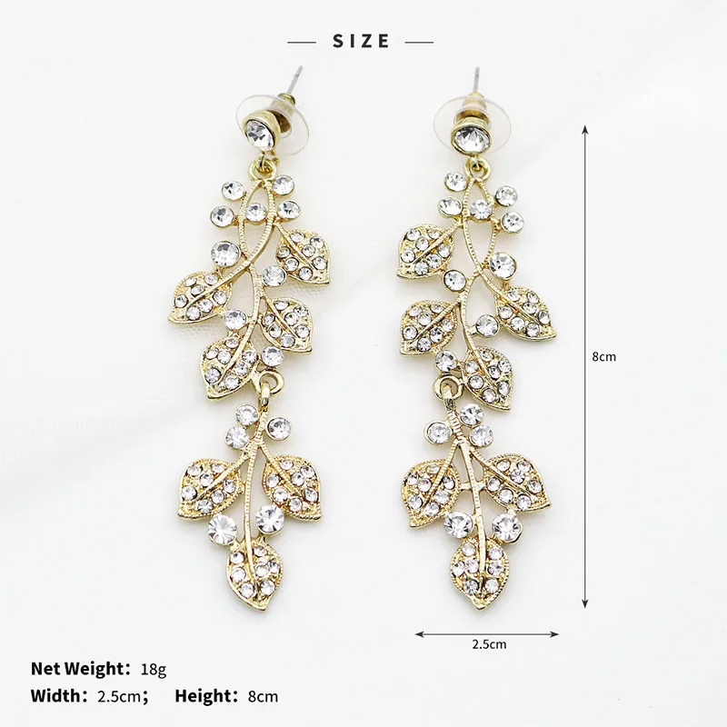QYY Bridal Beautiful Leaf Design Long Earrings Shining Evening Party Earring For Women Wedding Jewelry | Украшения и аксессуары