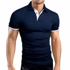 Мужская Повседневная футболка с отложным воротником, однотонный пуловер с коротким рукавом и прострочкой, лето 2021