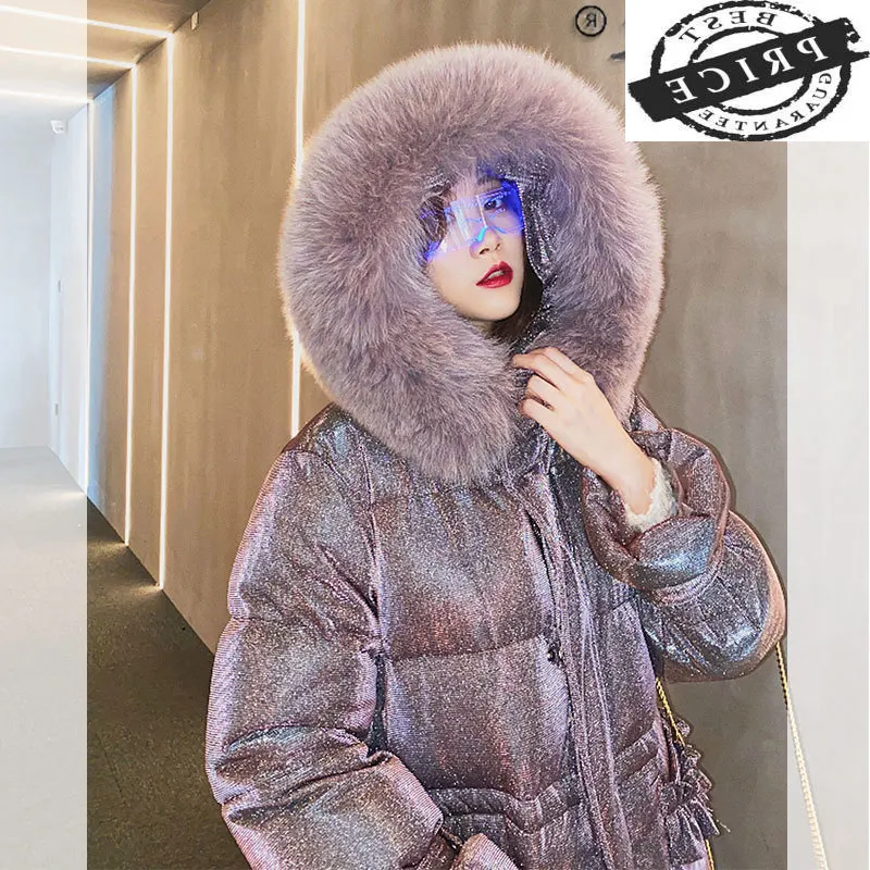 

Winter Down Fashionable Jacket Women 2021 Korean Long Warm Woman Parkas Star Shining Coat Female Clothes Fox Fur Collar a