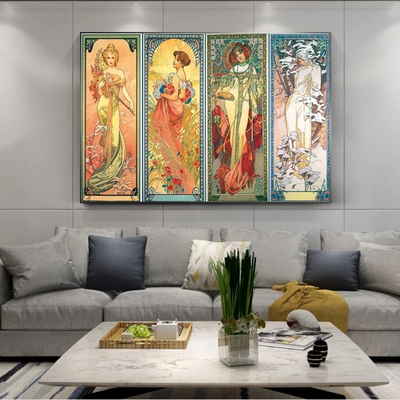 Alphonse Mucha Times of Day винтажные постеры и принты в стиле модерн женские картины на