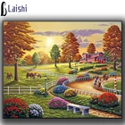 5D круглая квадратная мозаика, мозаика сделай сам, закат, зеленая ферма, алмазная живопись стразы, картина, постер, домашний Настенный декор, подарок