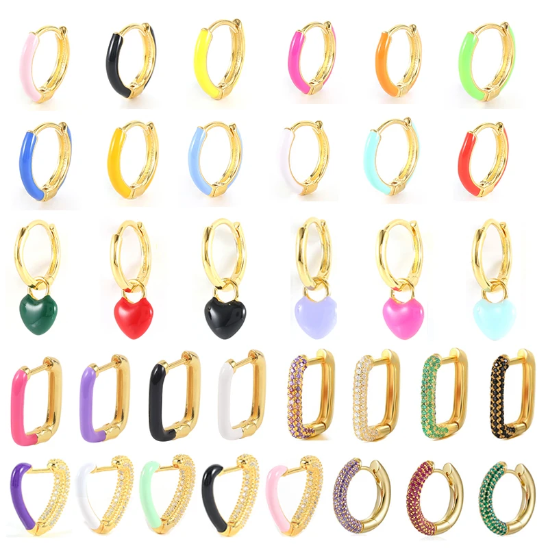 

1ps Love Circle Earring 925 Sterling Silver Candy Color Enamel U Shape Hoop Earrings For Girls pendientes plata 925 Jewerly Gift